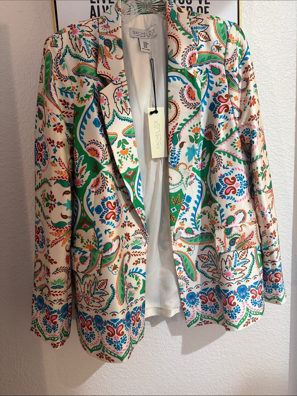 Rachel Zoe Cream Paisley Blazer with Green & Blue Accents